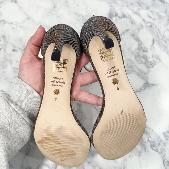 Stuart Weitzman NuNakedStraight Sandal in Noir Pyrite NWOT - Picture 7 of 10